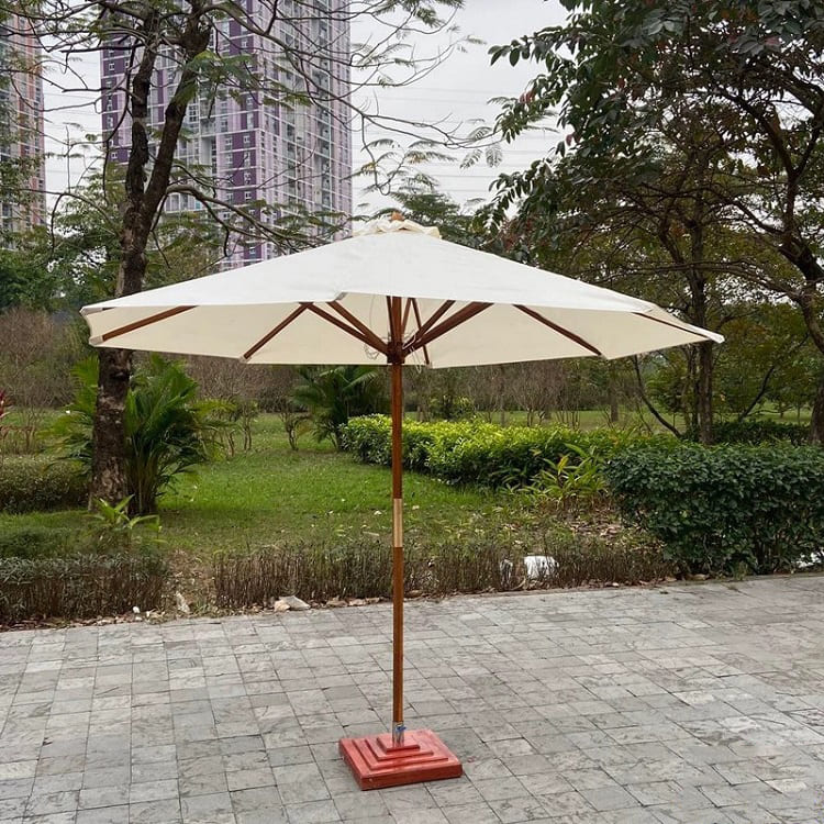 Hình ảnh Ô dù hòa phát chính tâm cán gỗ 3m màu kem