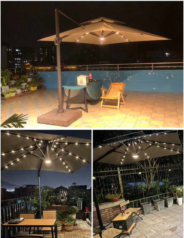 Hình ảnh Ô lệch tâm có đèn 3x3m hợp kim có đèn dạng sao màu be cafe đế nhựa đổ nước