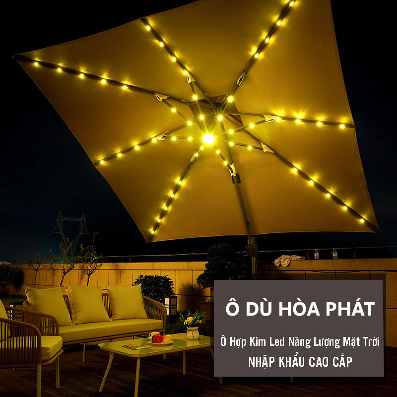 Hình ảnh Ô lệch tâm có đèn 3x3m hợp kim có đèn dạng sao màu đỏ mận đế nhựa đổ nước